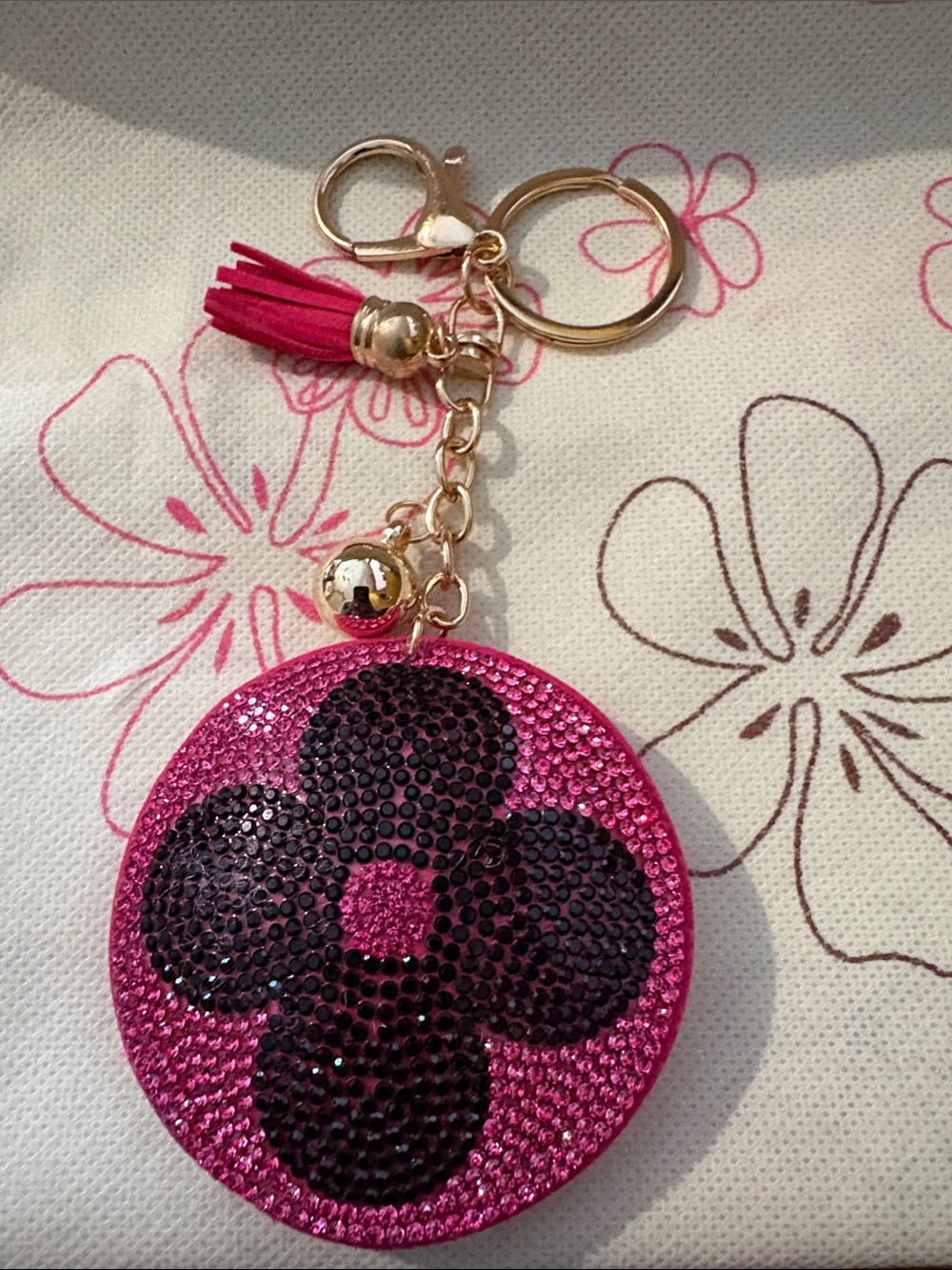 💖🆕💖 Pink Crystal Floral Keychain Card Holder Bag Charm